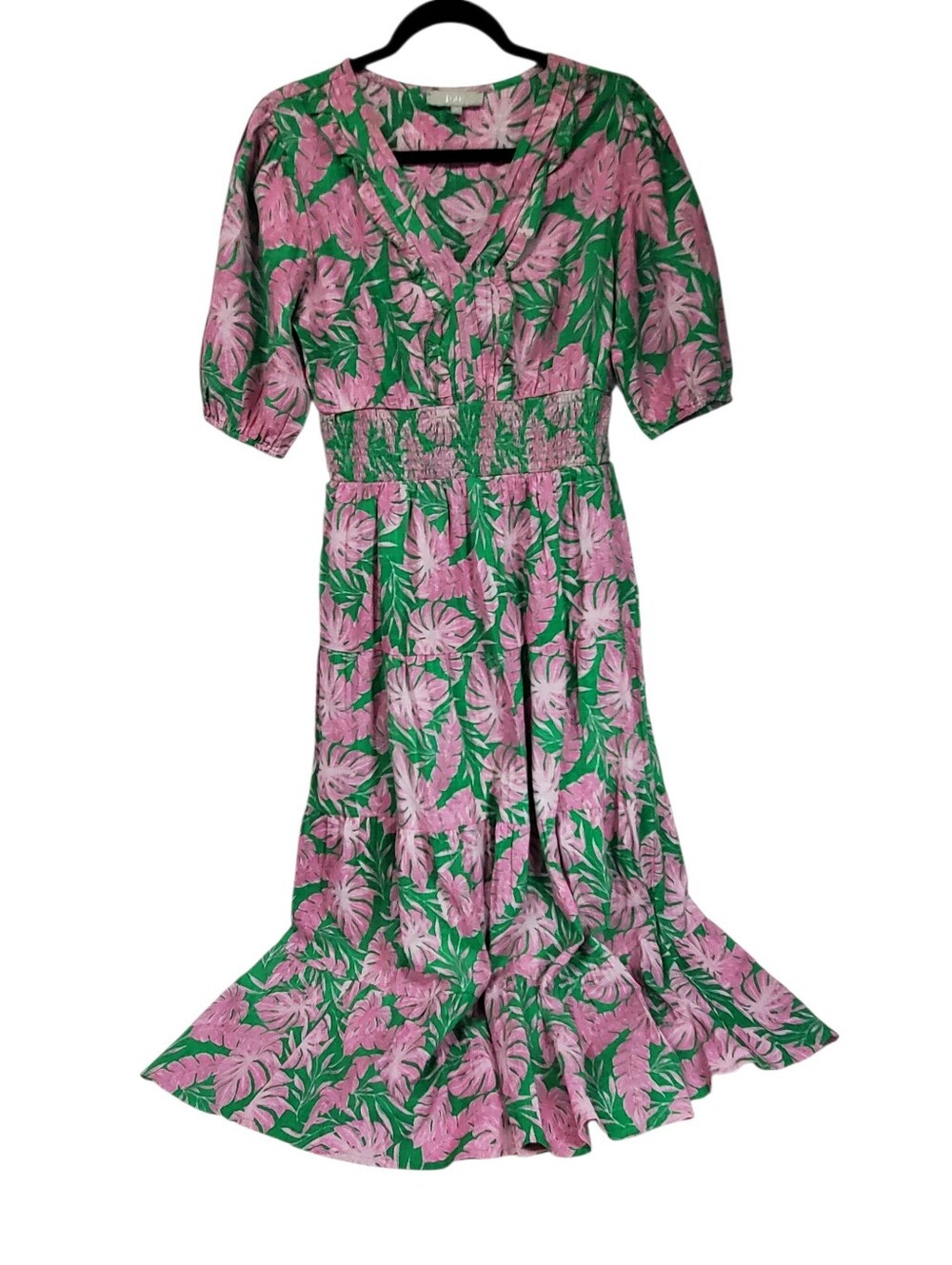 J. Gee Split Pam Maxi Dress 100% Cotton Boho Tropical Petite Large Natural Fiber